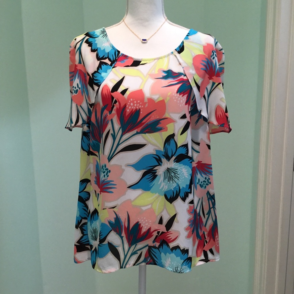 🏷️ Worthington Petite Floral Hibiscus Top Blouse PXL